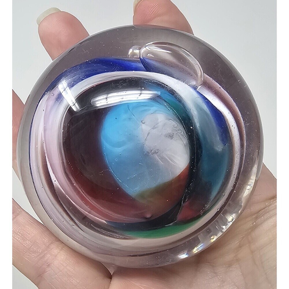Rollin Karg Hand Blown Multi-Colored Swirl Studio Art Glass Paperweight Decor 2" - Picture 2 of 11